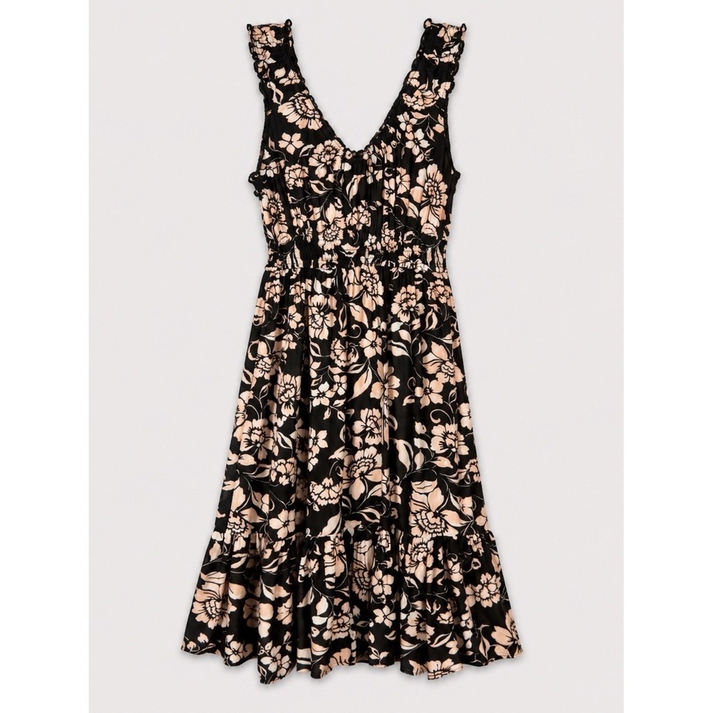 Womens Floral Midi Dress Medium Whimsigoth Resort Romantic Feminine Bohemian